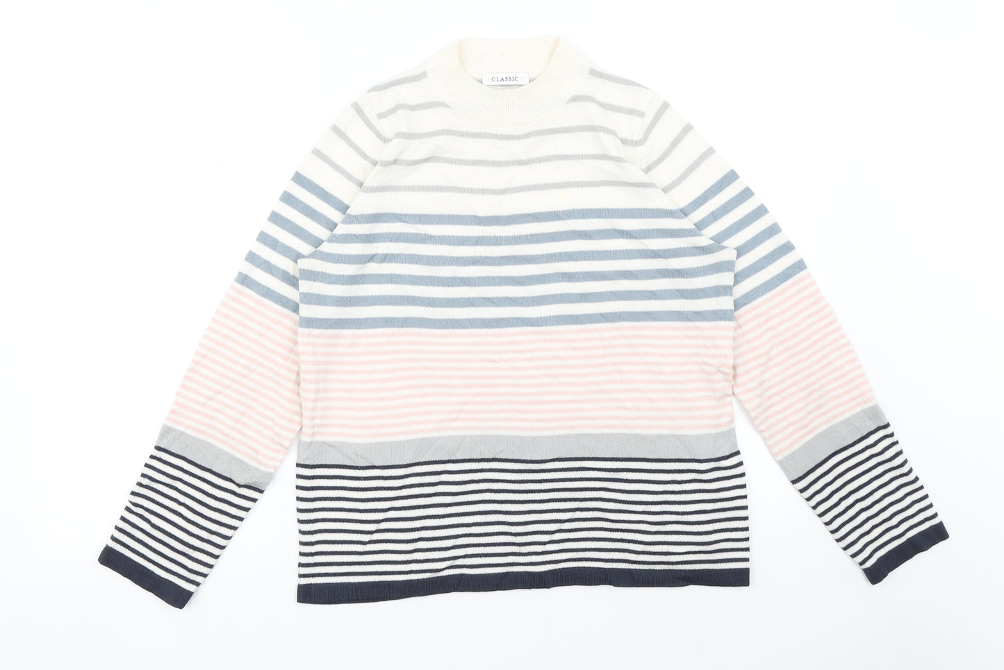 M&S Womens White Striped  Pullover Jumper Size 12