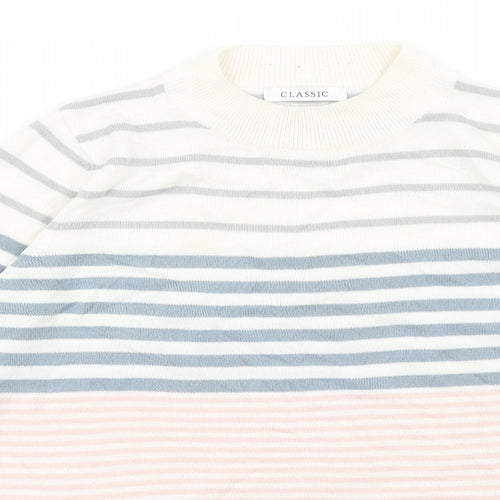 M&S Womens White Striped  Pullover Jumper Size 12