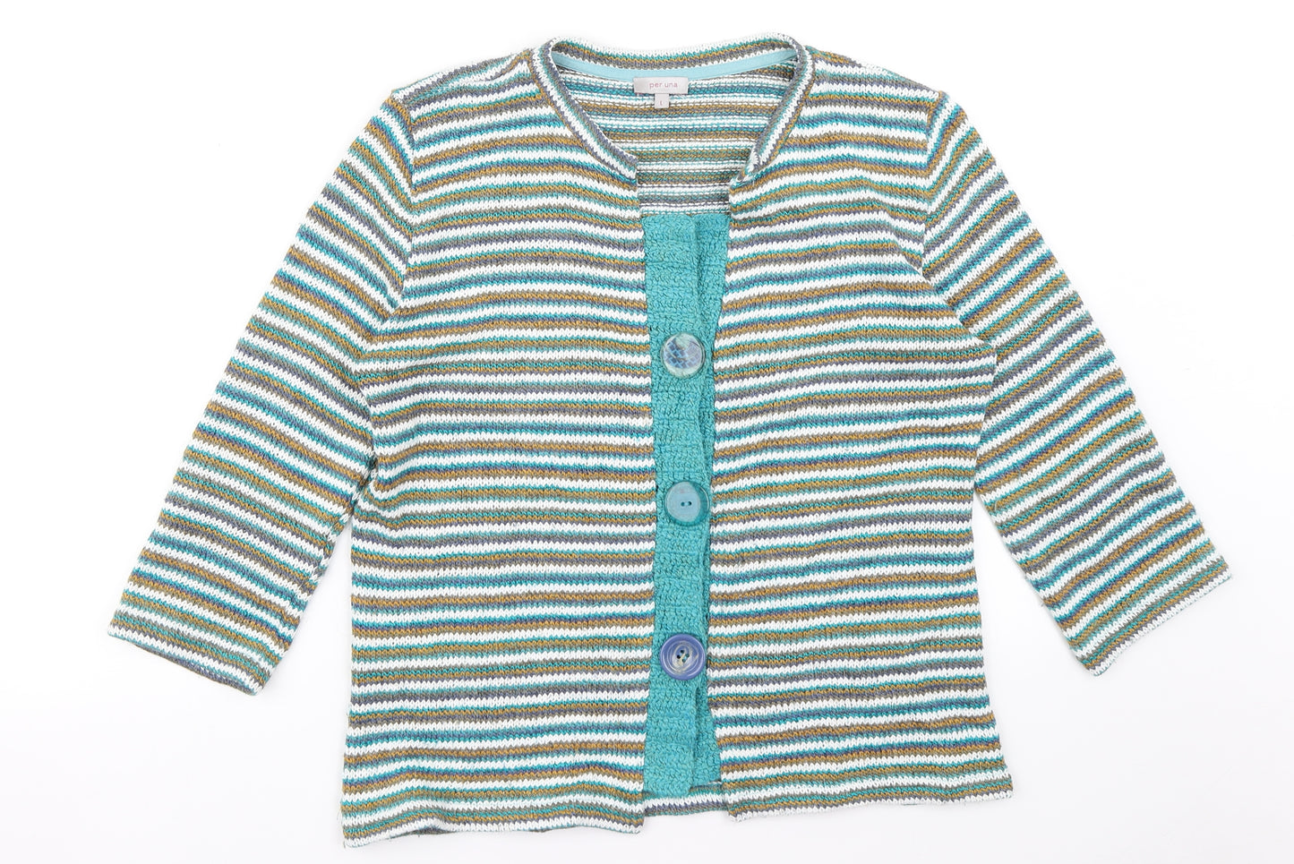 Per Una Womens Blue Striped  Cardigan Jumper Size L
