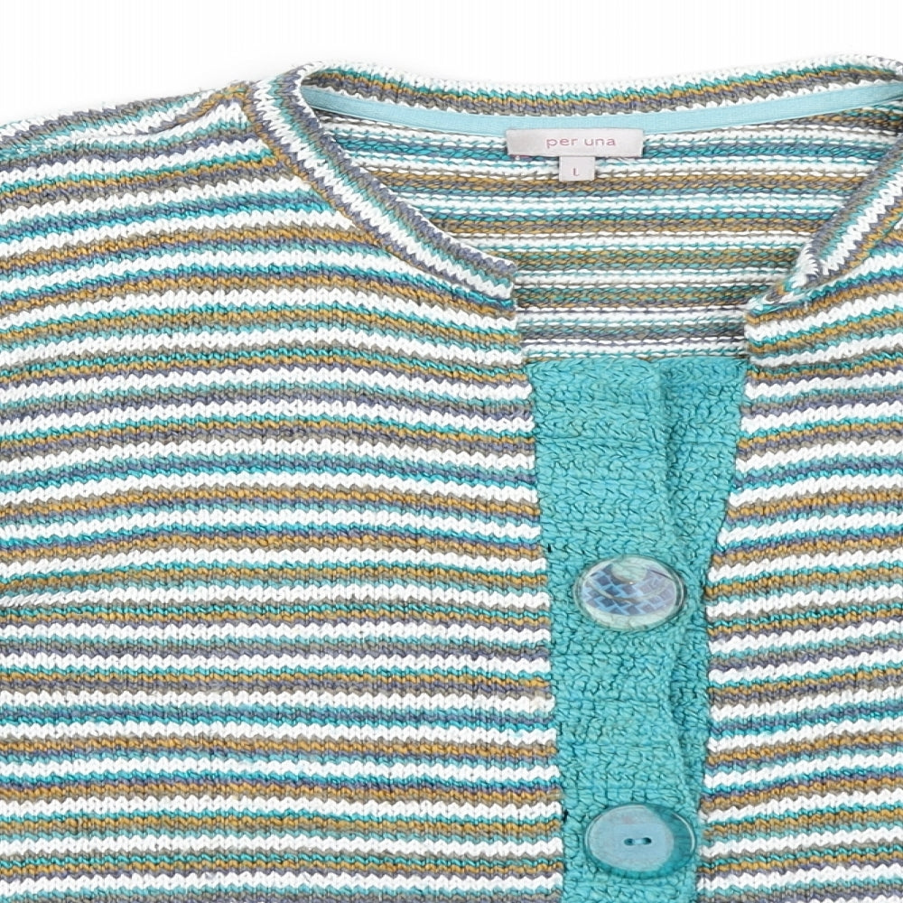 Per Una Womens Blue Striped  Cardigan Jumper Size L
