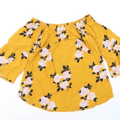 Select Womens Yellow Floral  Basic Blouse Size 8