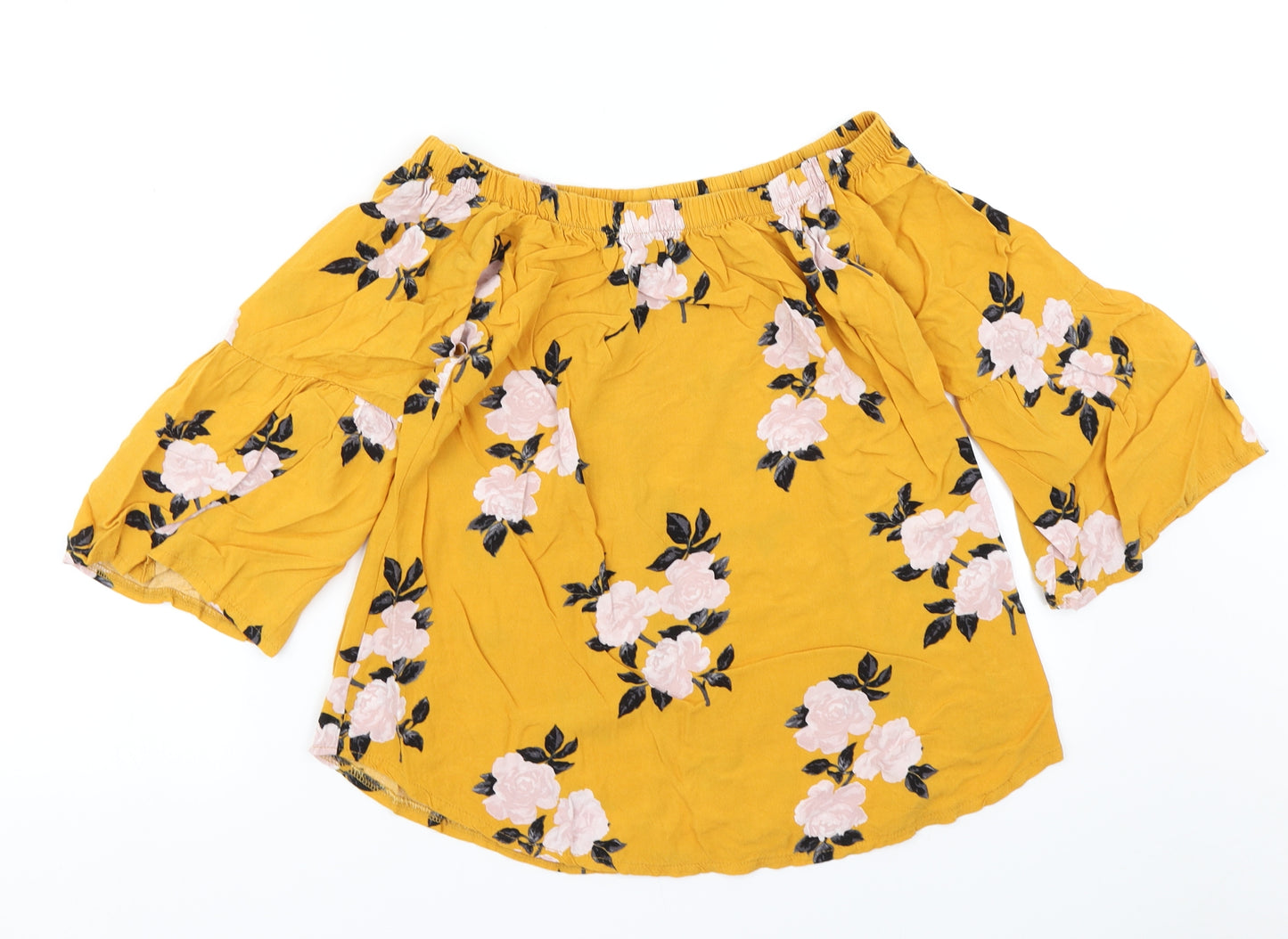Select Womens Yellow Floral  Basic Blouse Size 8