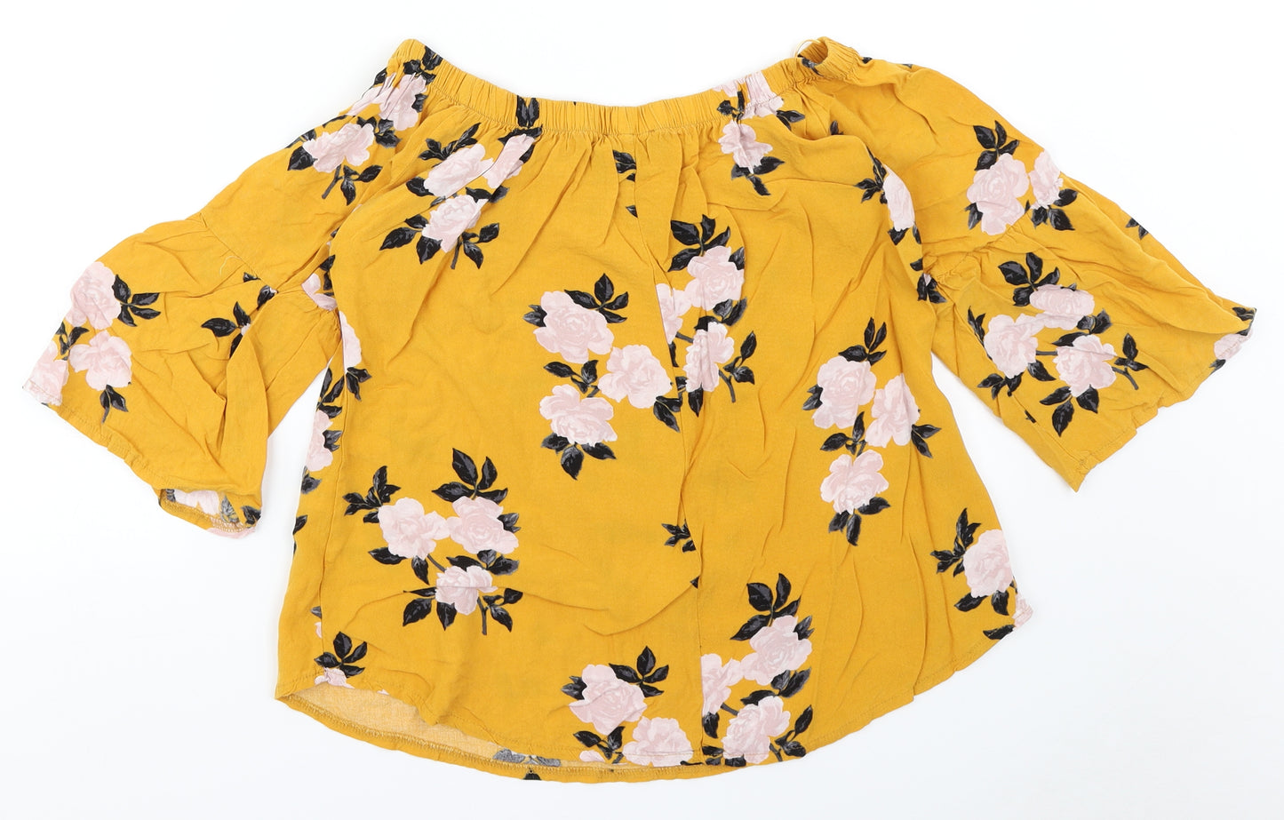 Select Womens Yellow Floral  Basic Blouse Size 8