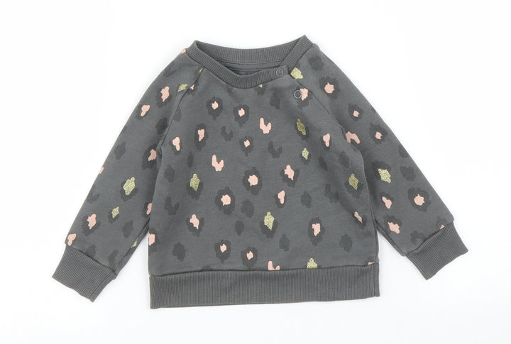 Primark Girls Grey Animal Print  Pullover Jumper Size 3-6 Months  - Leopard print
