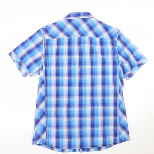 George Mens Blue Plaid   Button-Up Size M