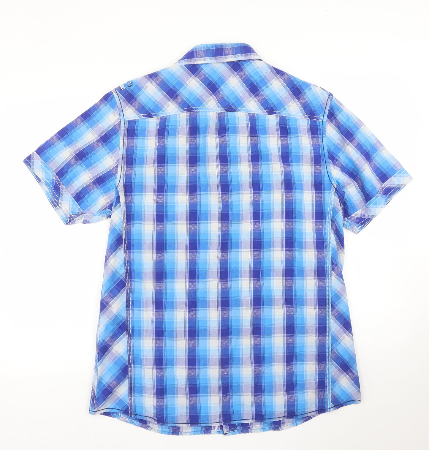 George Mens Blue Plaid   Button-Up Size M