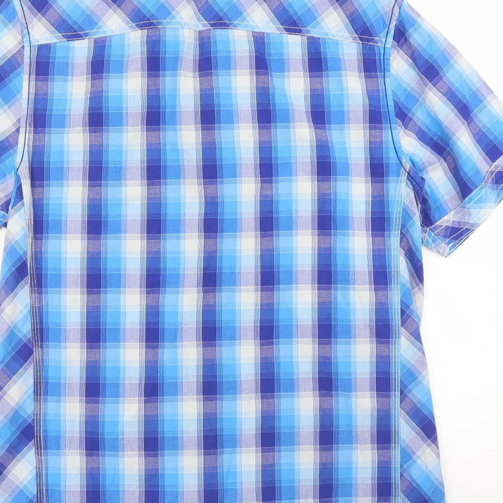 George Mens Blue Plaid   Button-Up Size M