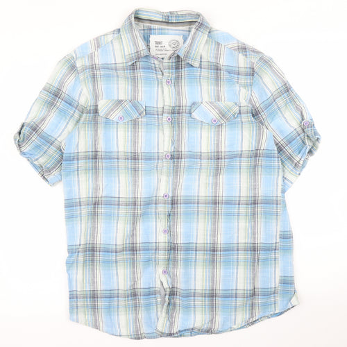 BHS Mens Blue Plaid   Button-Up Size M