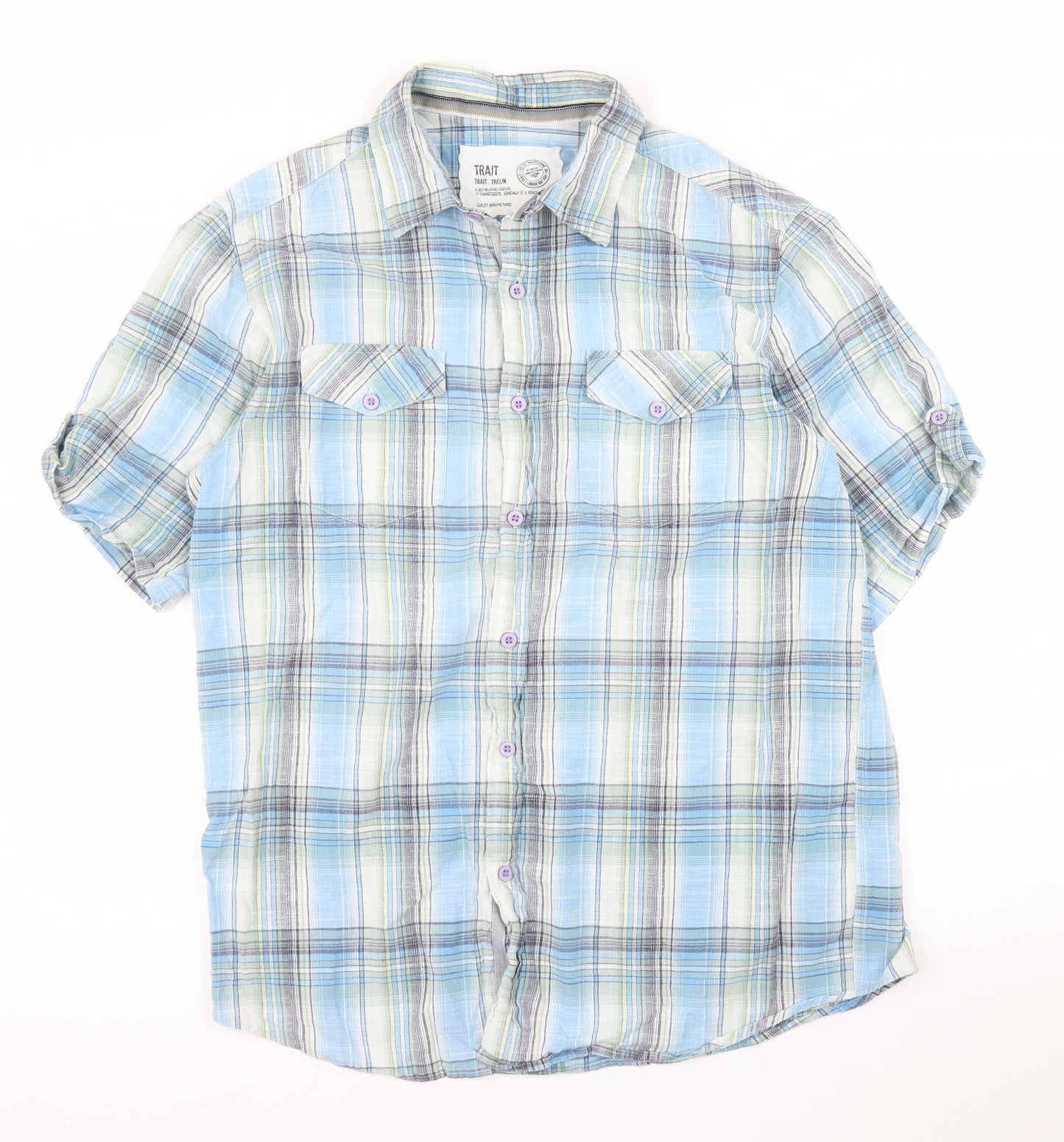 BHS Mens Blue Plaid   Button-Up Size M