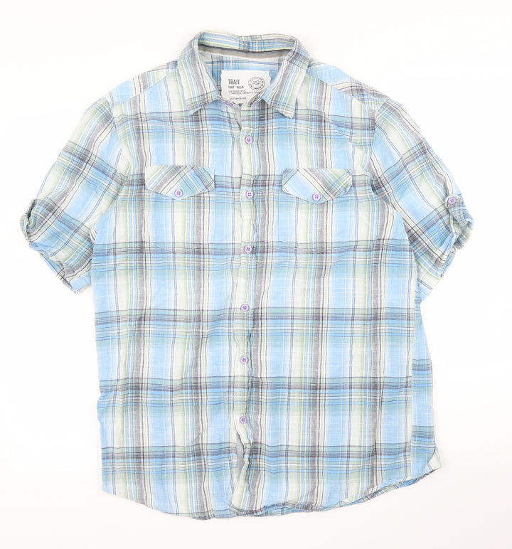 BHS Mens Blue Plaid   Button-Up Size M