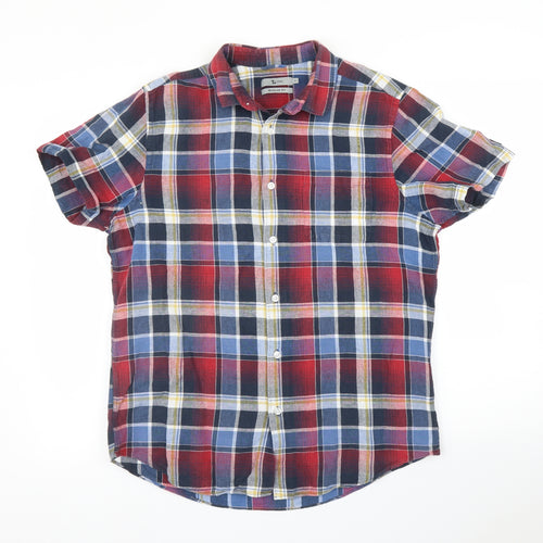 TU Mens Red Plaid   Button-Up Size M