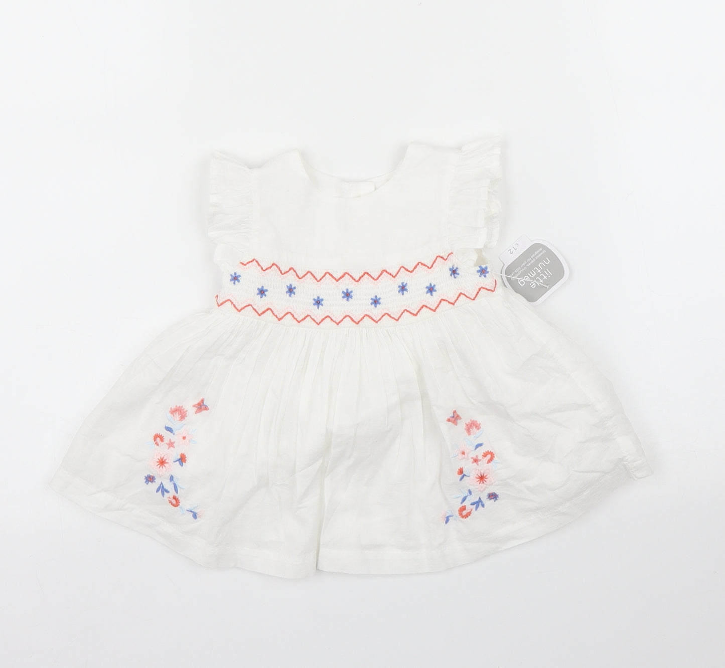 Nutmeg Girls White Floral  A-Line  Size 3-6 Months  - Hat included