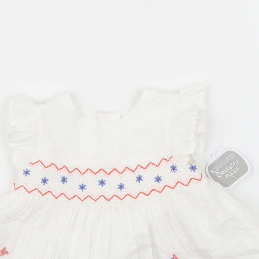 Nutmeg Girls White Floral  A-Line  Size 3-6 Months  - Hat included