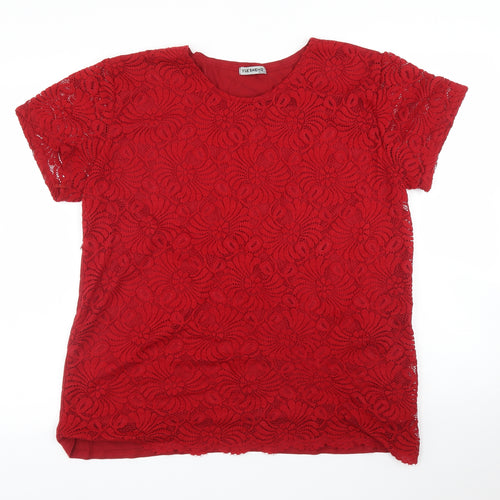 Yue Sheng Womens Red Floral  Basic T-Shirt Size 2XL