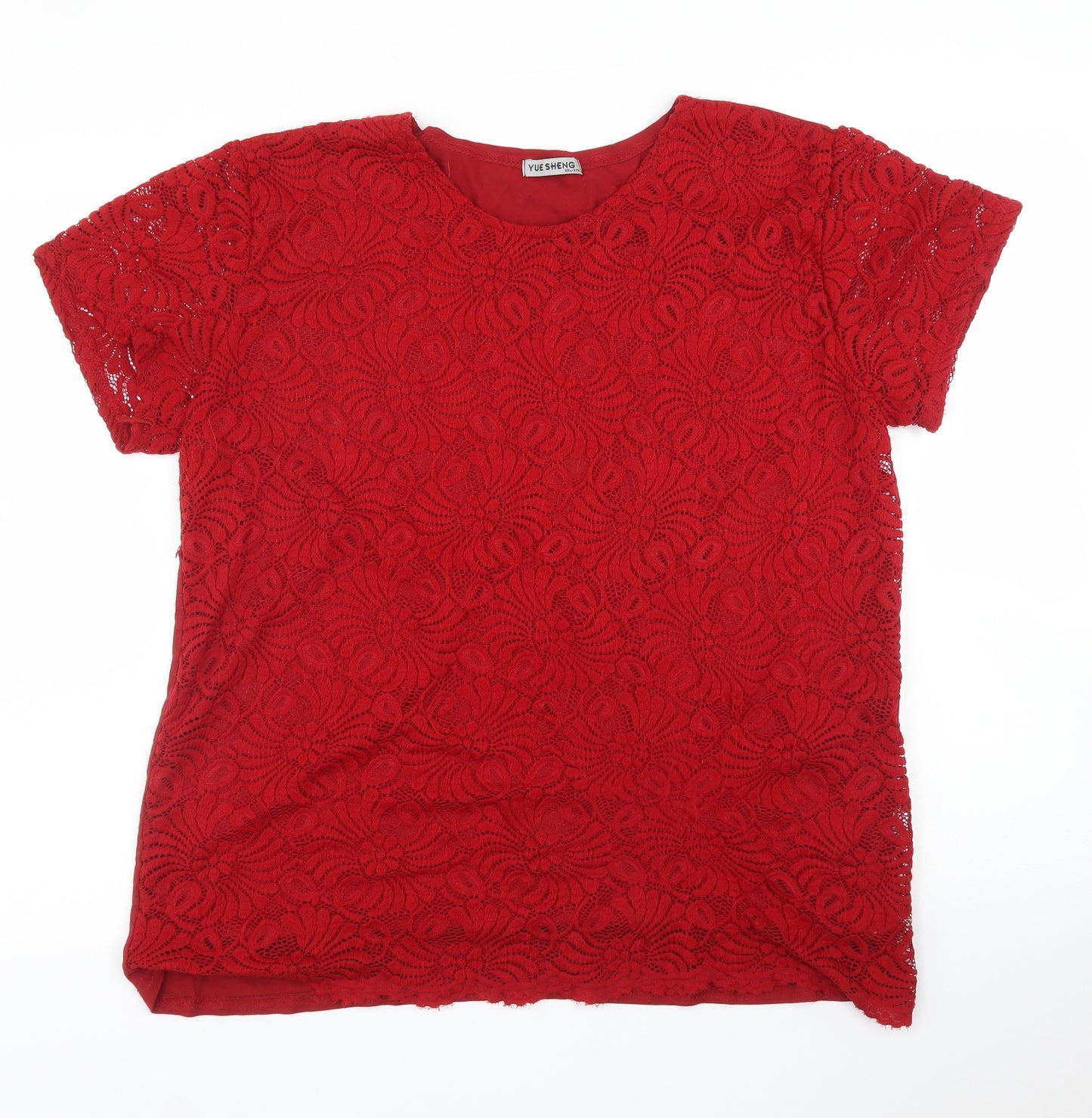 Yue Sheng Womens Red Floral  Basic T-Shirt Size 2XL