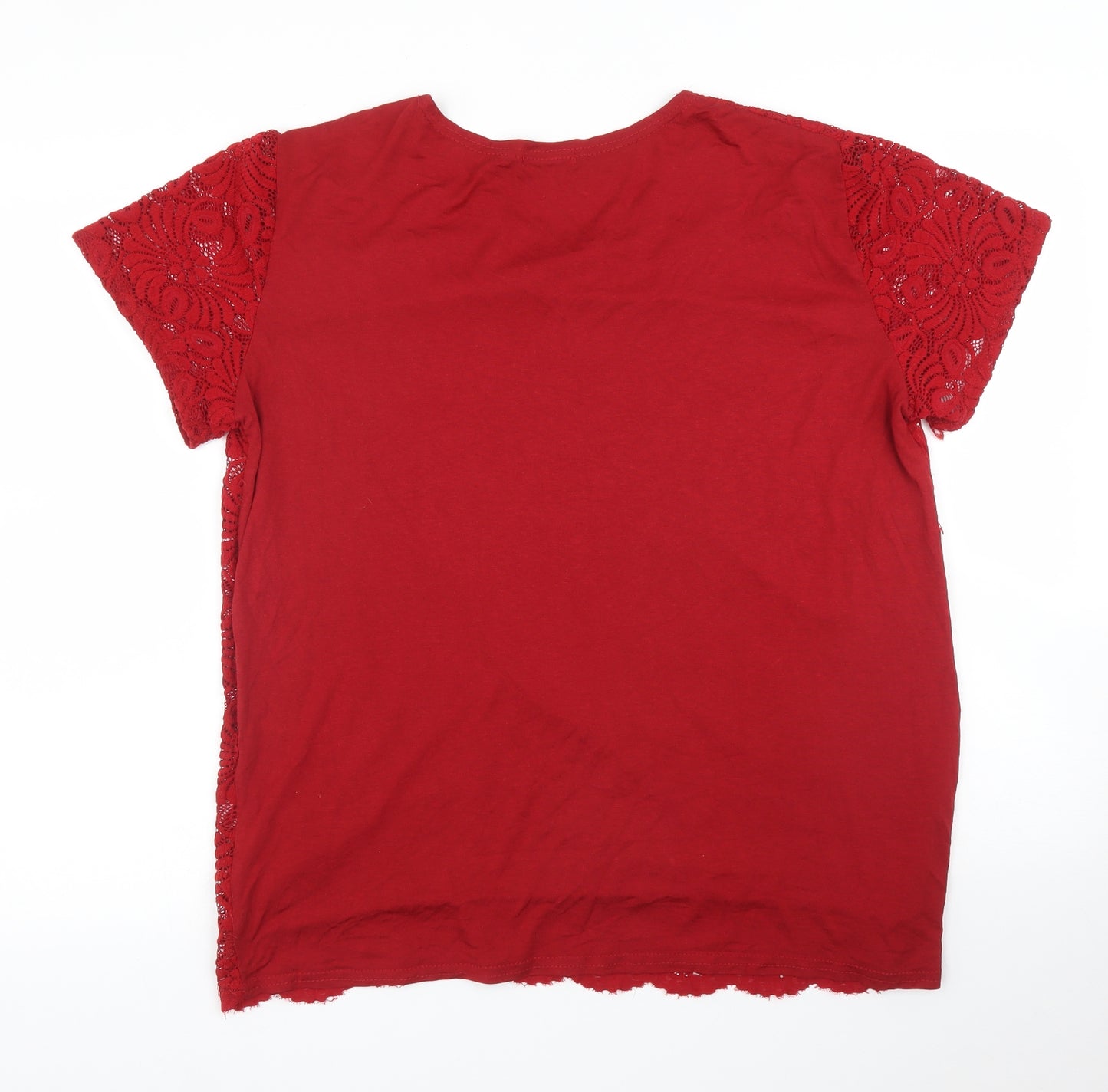 Yue Sheng Womens Red Floral  Basic T-Shirt Size 2XL