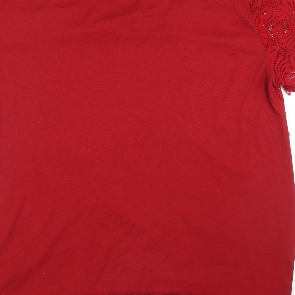 Yue Sheng Womens Red Floral  Basic T-Shirt Size 2XL