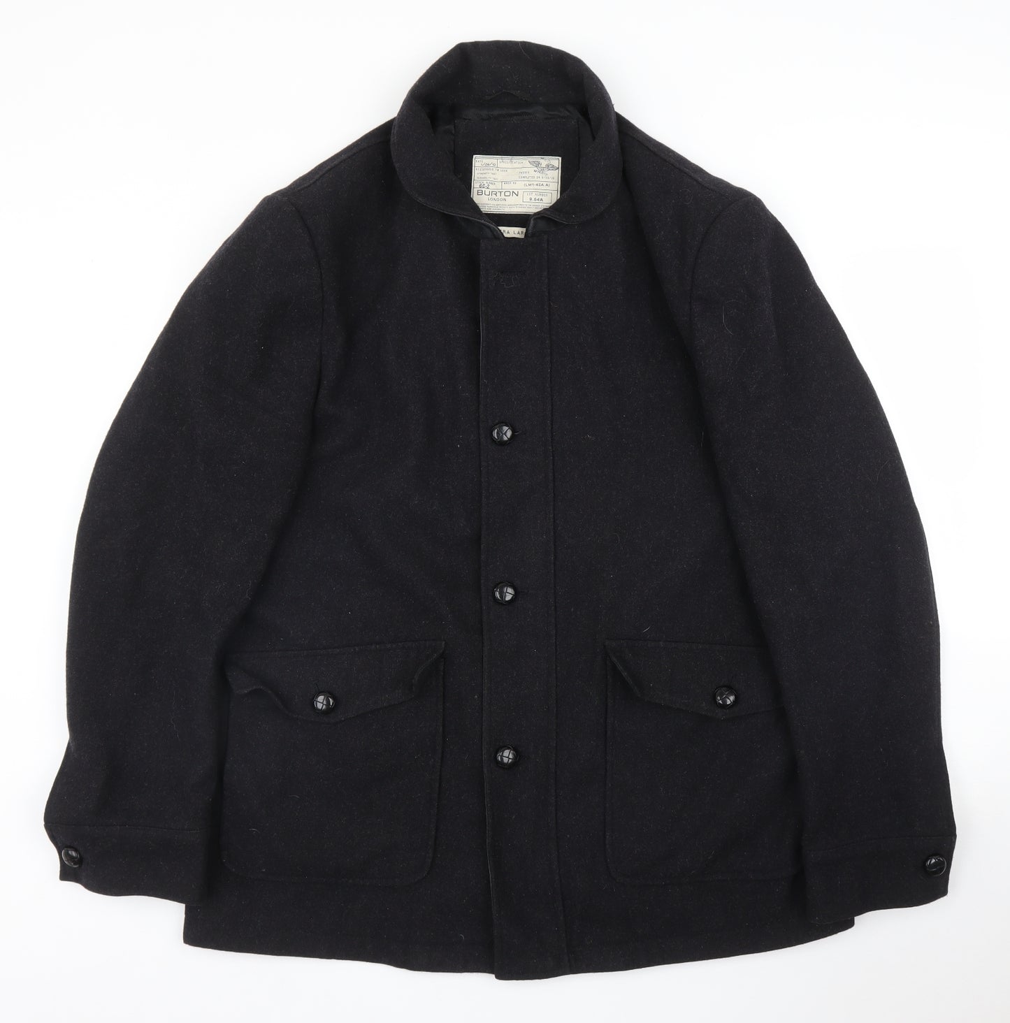 Burton Mens Black   Overcoat Coat Size XL