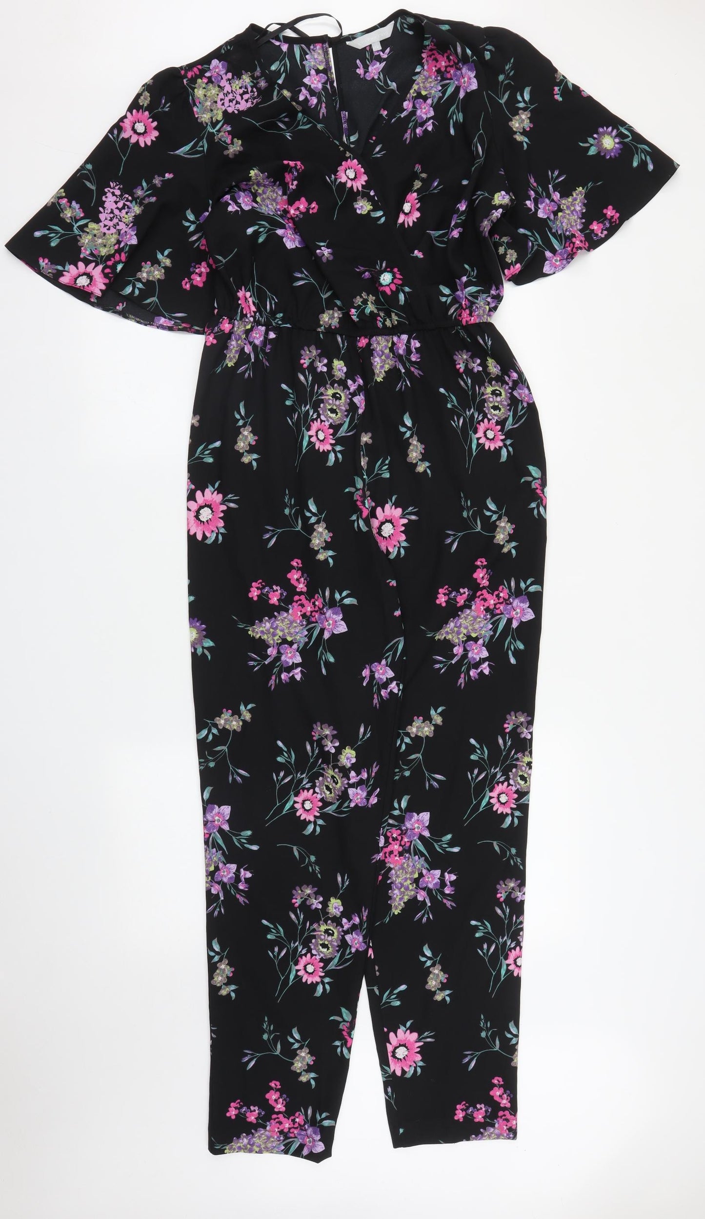 Red Herring Womens Black Floral  Jumpsuit One-Piece Size 12