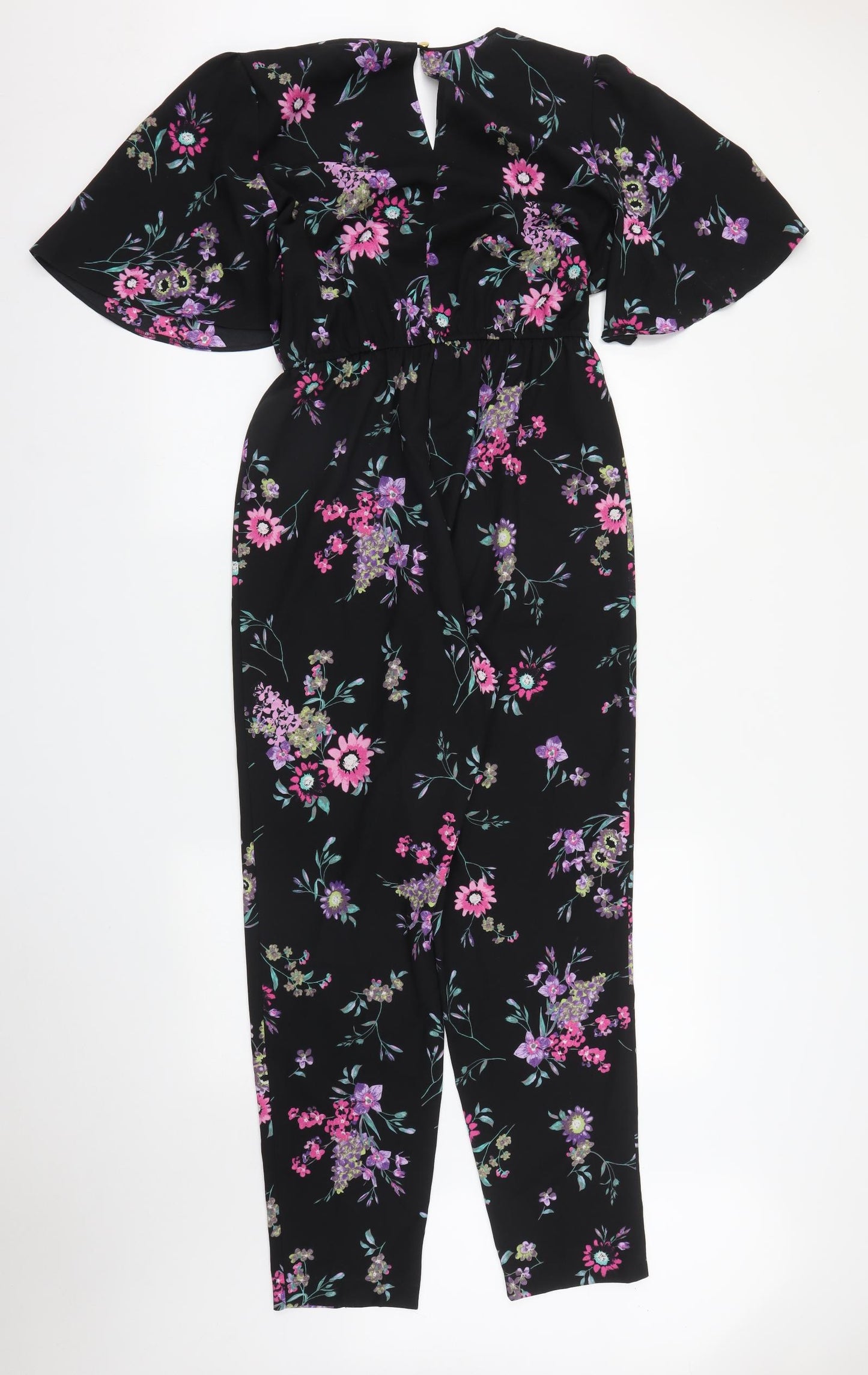 Red Herring Womens Black Floral  Jumpsuit One-Piece Size 12