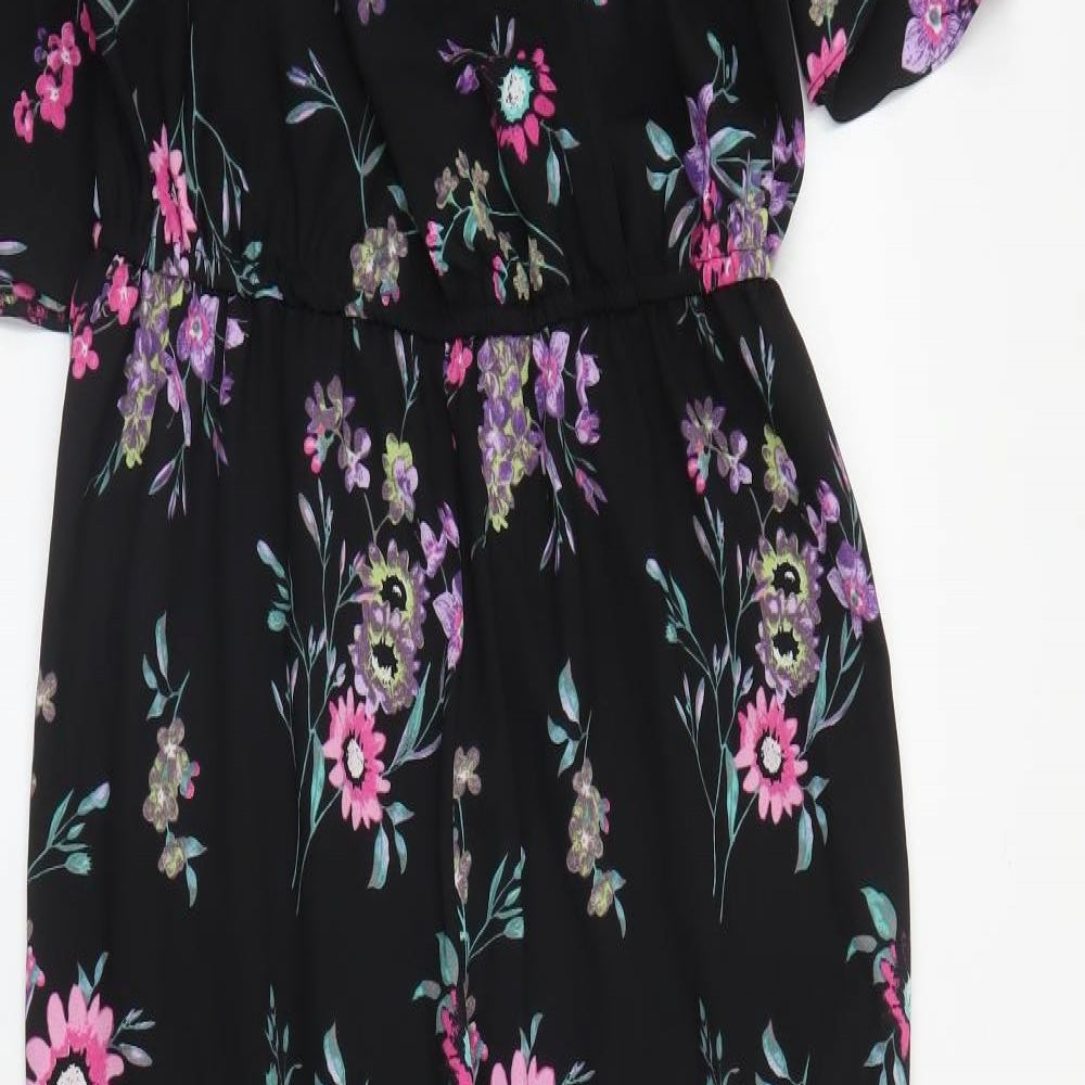 Red Herring Womens Black Floral  Jumpsuit One-Piece Size 12