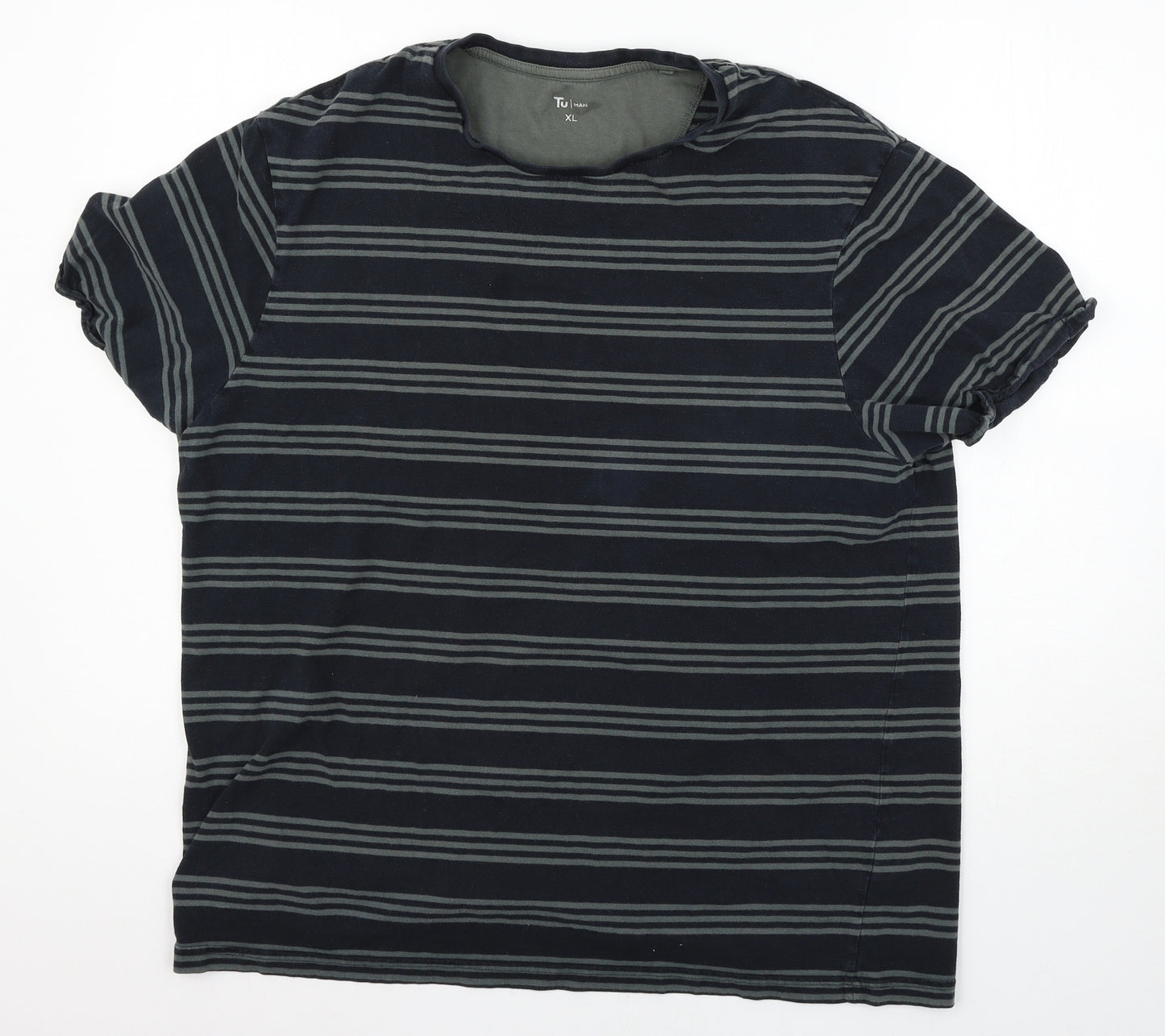 TU Mens Grey Striped   T-Shirt Size XL