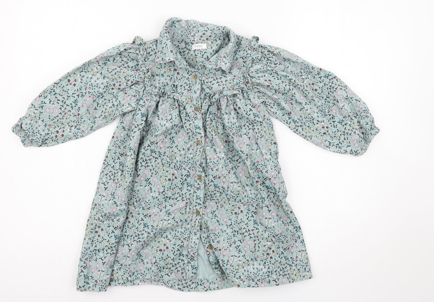 NEXT Girls Blue Floral  Shirt Dress  Size 3-4 Years