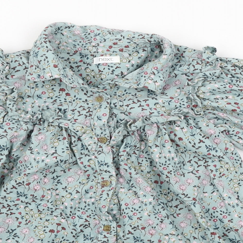 NEXT Girls Blue Floral  Shirt Dress  Size 3-4 Years