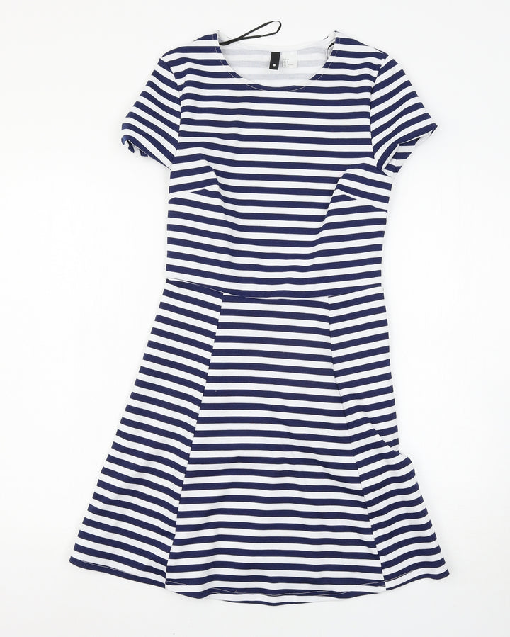 Preworn Womens Blue Striped T-Shirt Dress Size 8