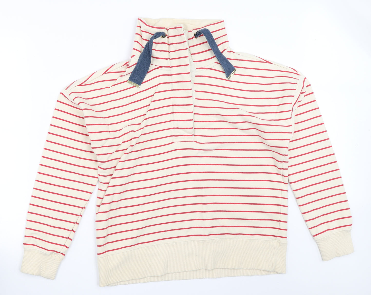 Joules Womens Beige Striped  Henley Sweatshirt Size 14