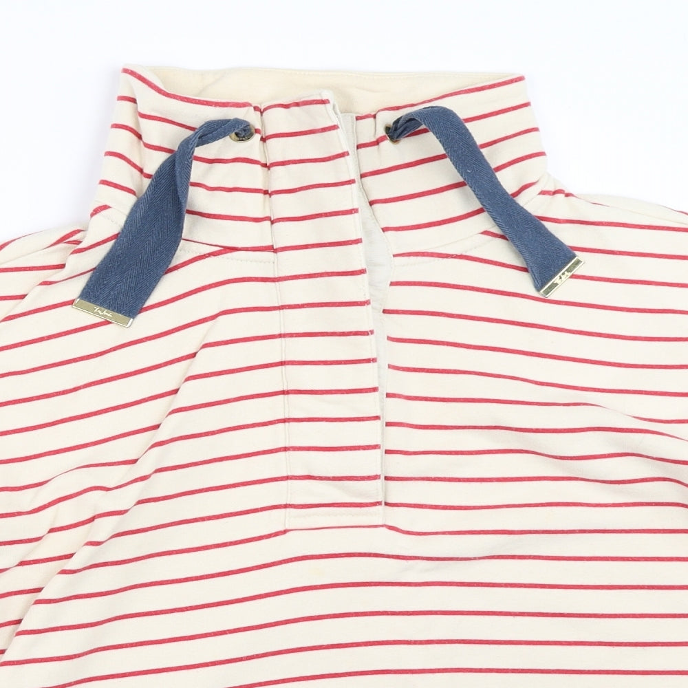 Joules Womens Beige Striped  Henley Sweatshirt Size 14