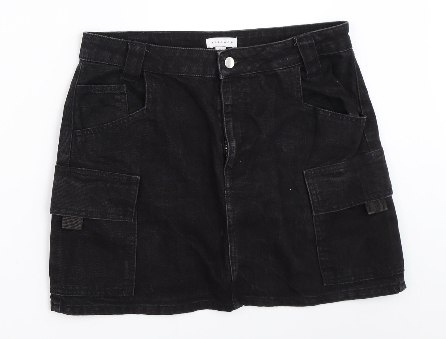 Topshop Womens Black  Denim Mini Skirt Size 12