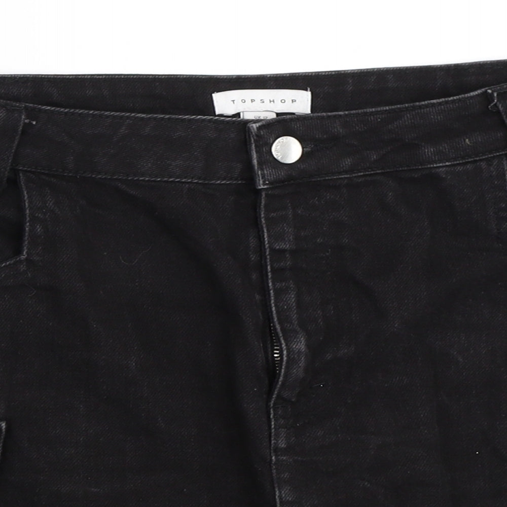 Topshop Womens Black  Denim Mini Skirt Size 12
