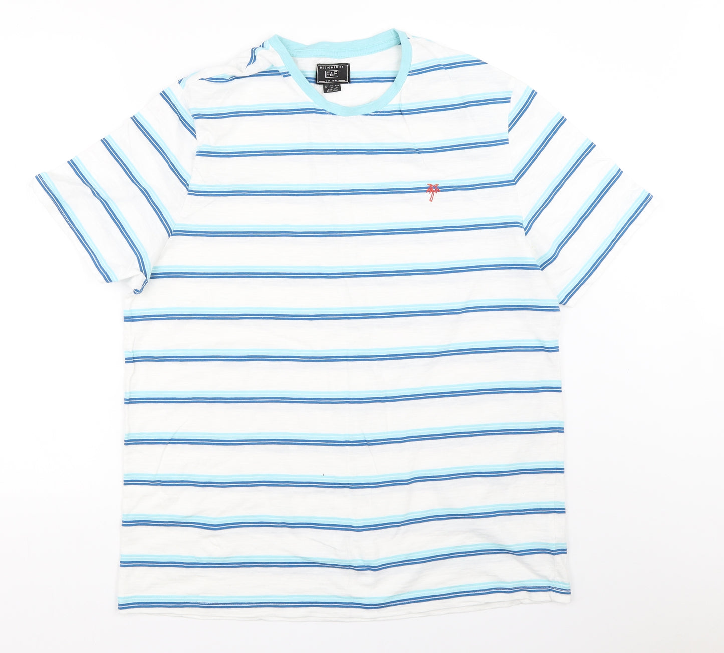 F&F Mens White Striped   T-Shirt Size XL
