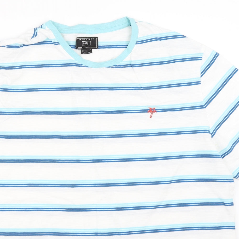 F&F Mens White Striped   T-Shirt Size XL