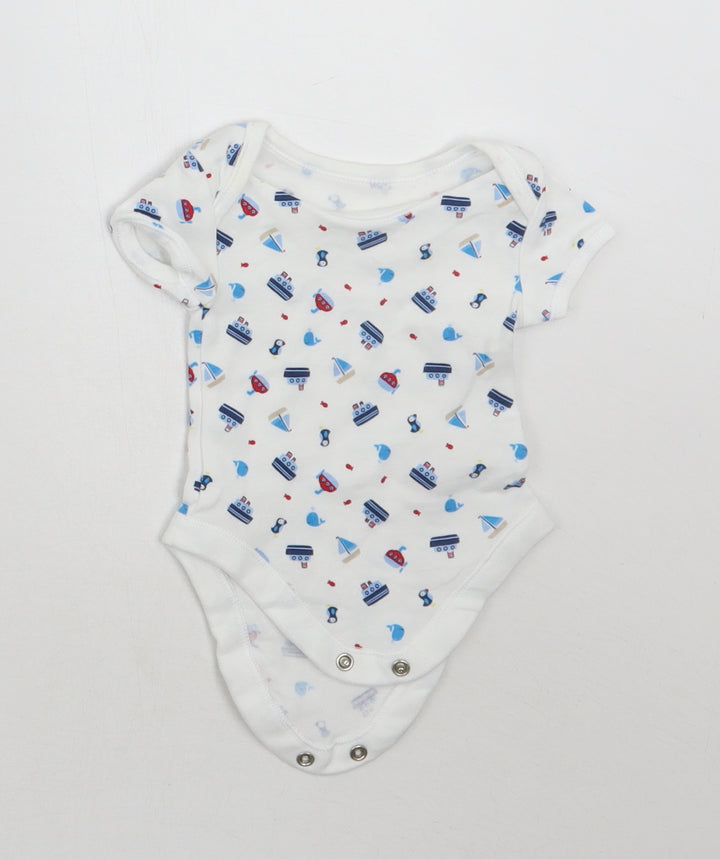 George Boys White Geometric  Babygrow One-Piece Size Newborn