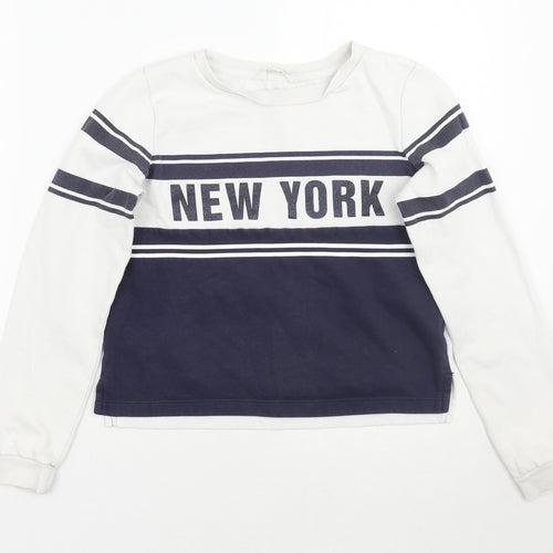 H&M Girls White Striped  Pullover Jumper Size 11 Years