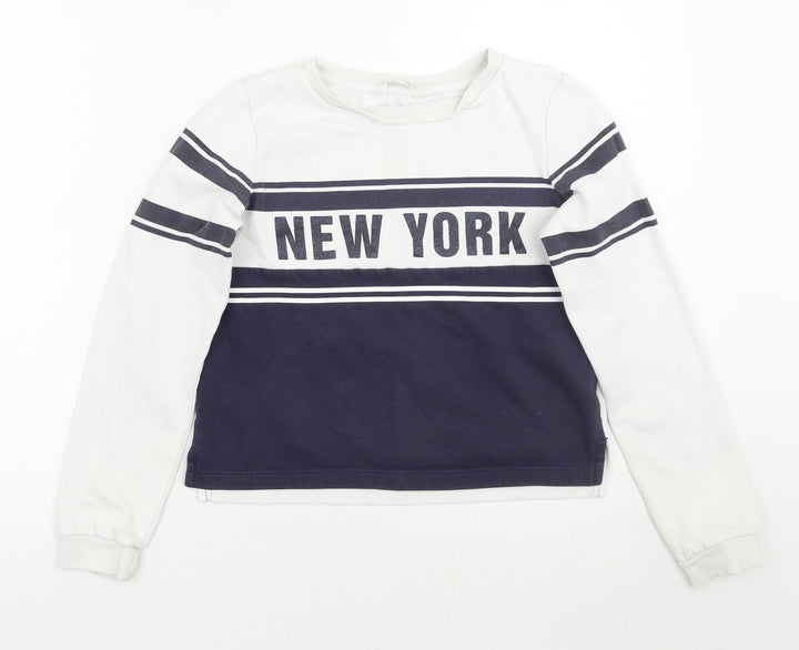 H&M Girls White Striped Pullover Jumper Size 11 Years