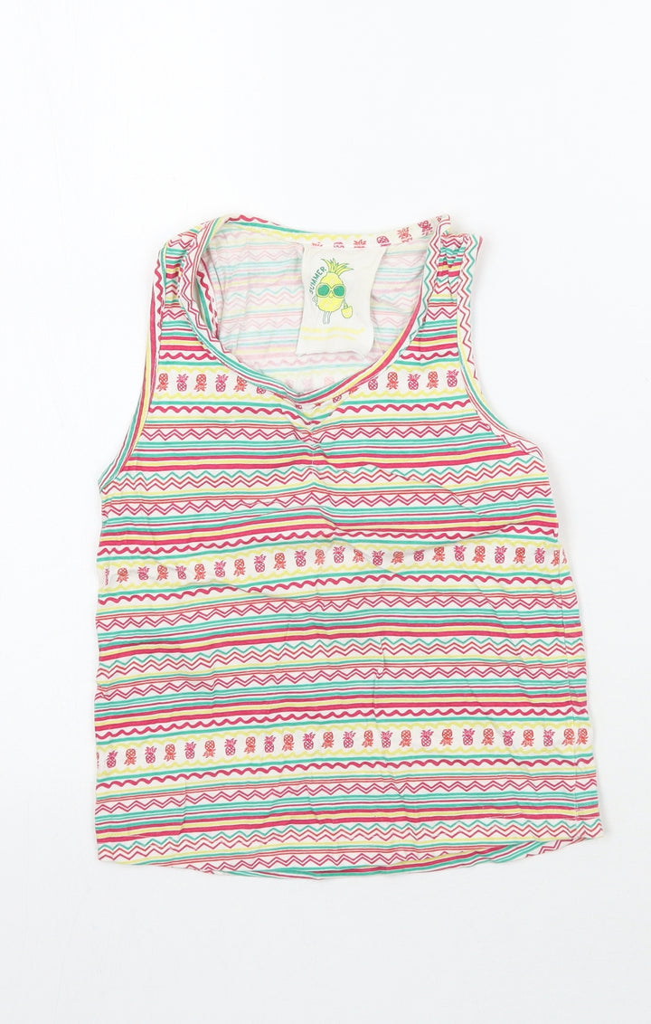 Young Dimension Girls White Striped  Basic Tank Size 5-6 Years
