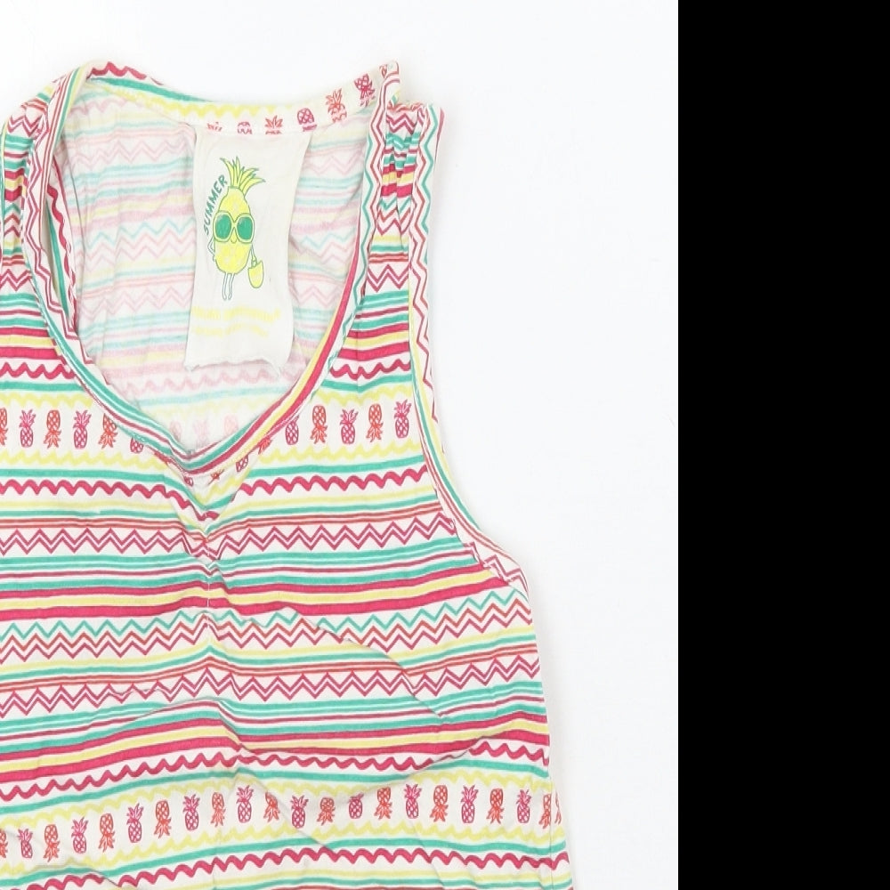 Young Dimension Girls White Striped  Basic Tank Size 5-6 Years