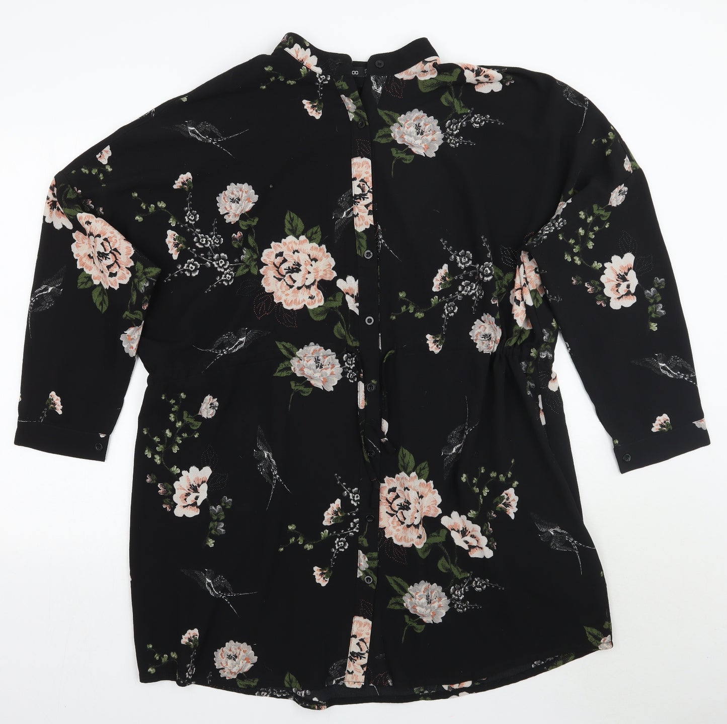 Boohoo Womens Black Floral  Shirt Dress  Size 14