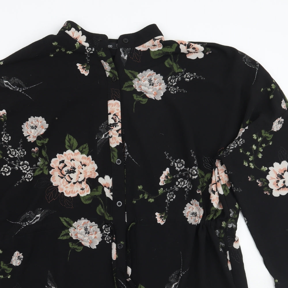 Boohoo Womens Black Floral  Shirt Dress  Size 14