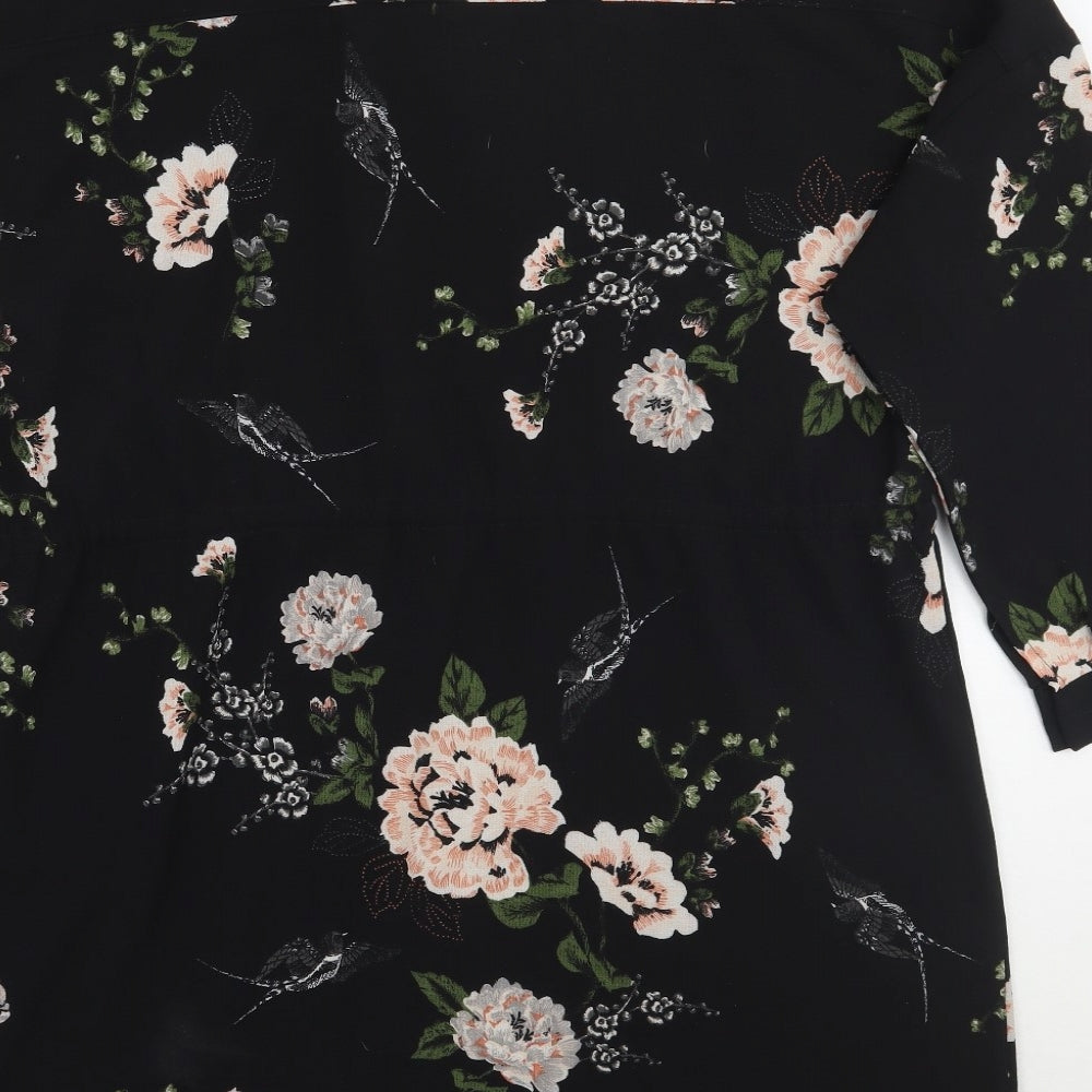 Boohoo Womens Black Floral  Shirt Dress  Size 14
