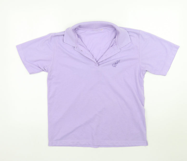 Preworn Womens Purple Floral  Basic Polo Size S