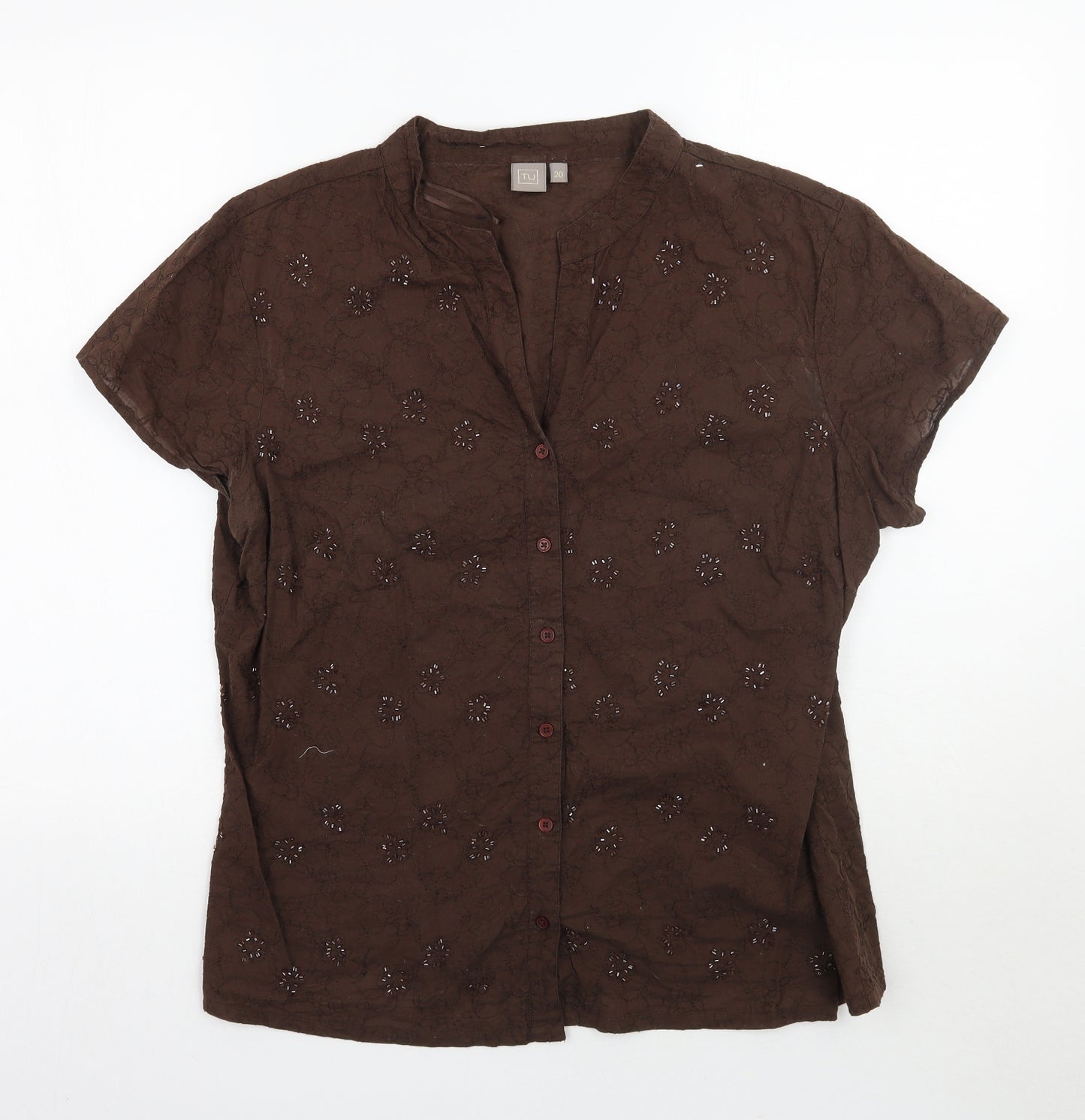 TU Womens Brown Floral  Basic Button-Up Size 20
