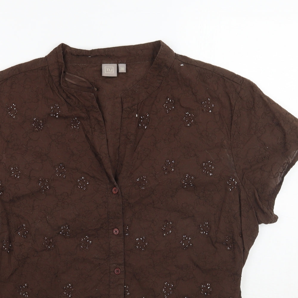 TU Womens Brown Floral  Basic Button-Up Size 20