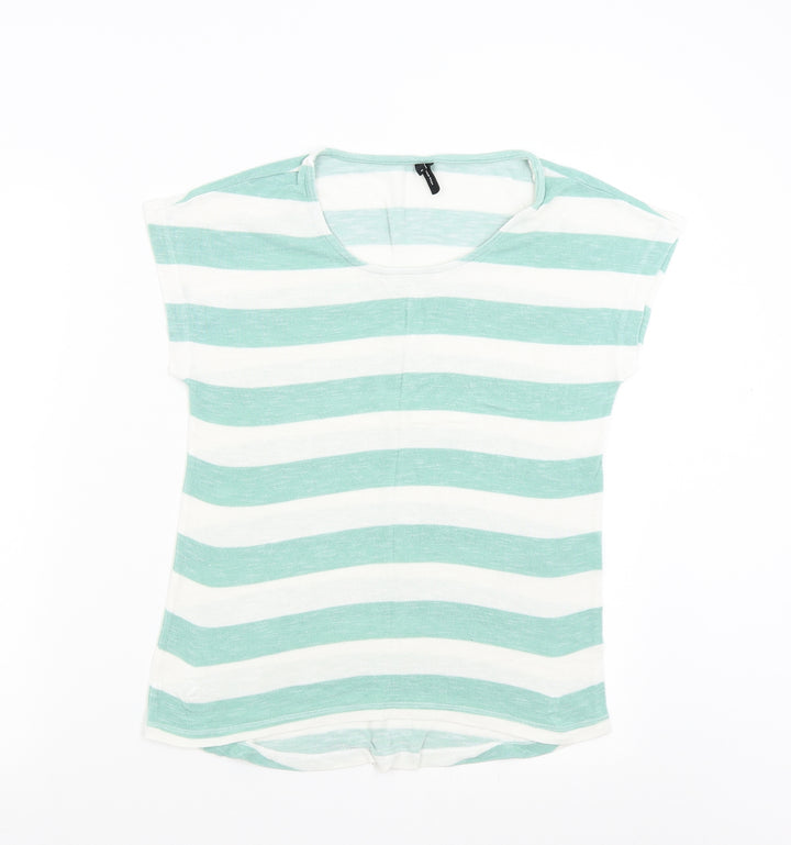 VERO MODA Womens Green Striped Knit Pullover Jumper Size M