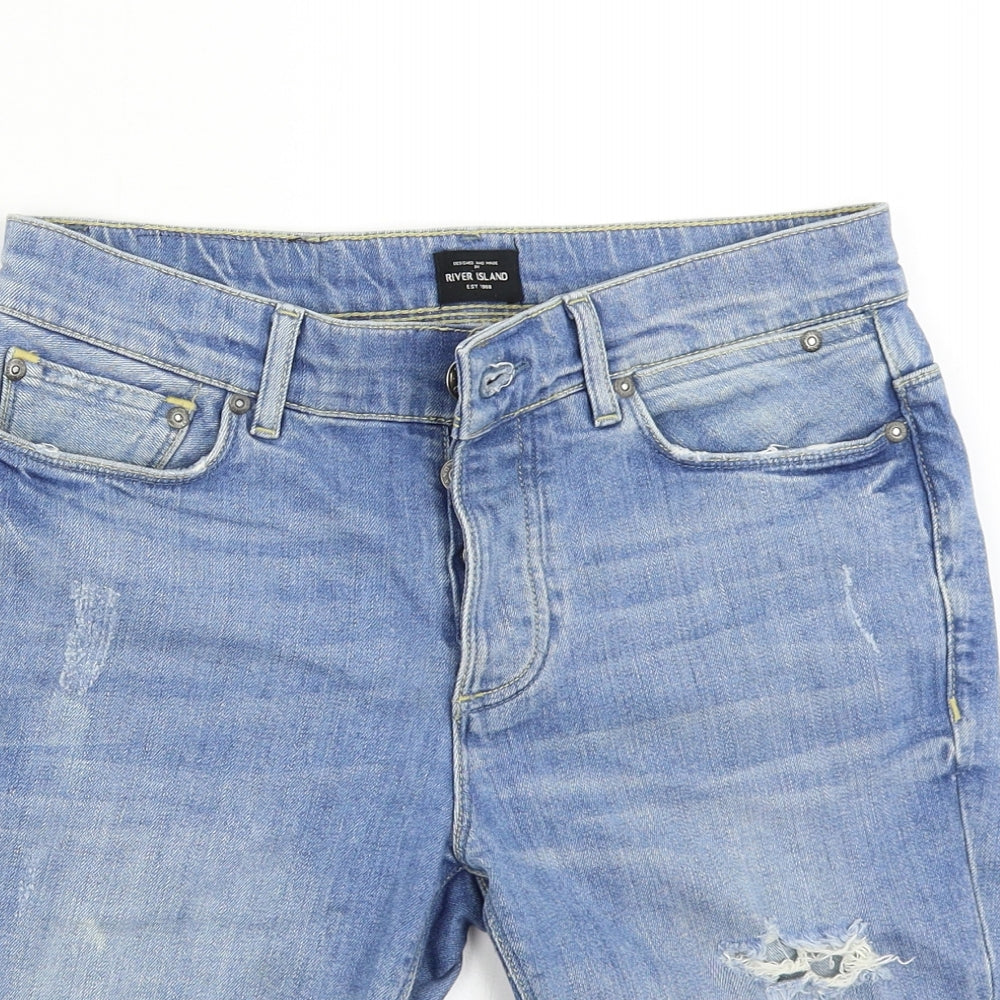 River Island Mens Blue  Denim Bermuda Shorts Size 30