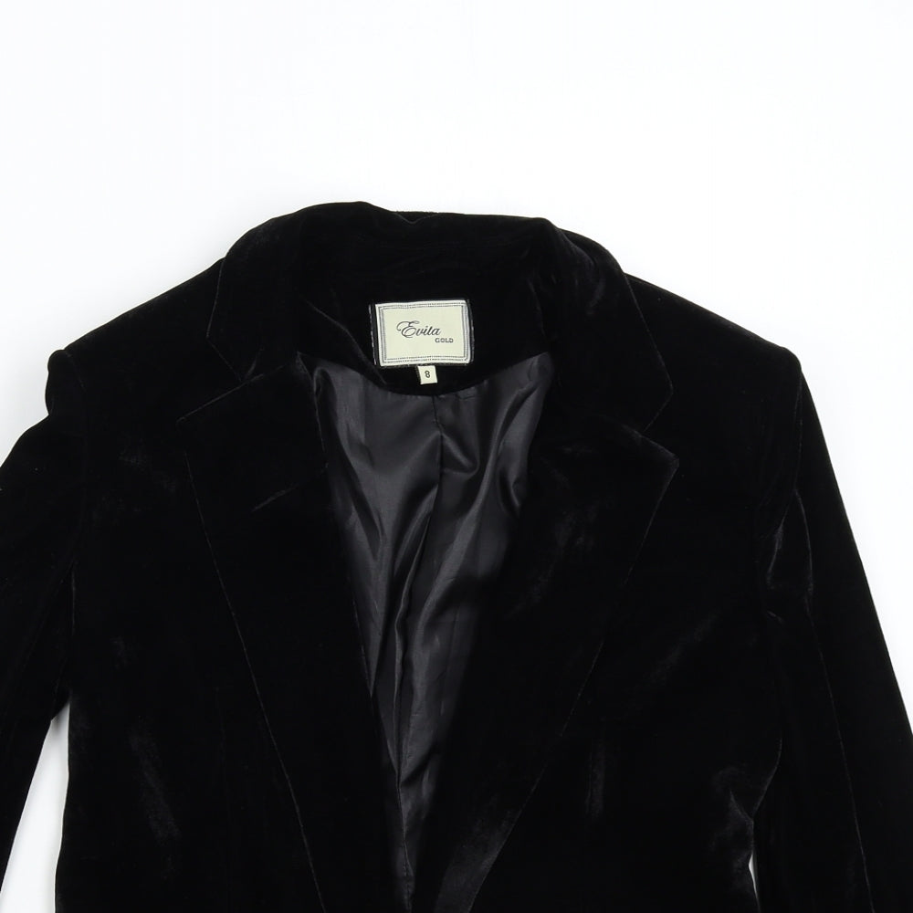 Evita Golg Womens Black  Velvet Jacket Blazer Size 8