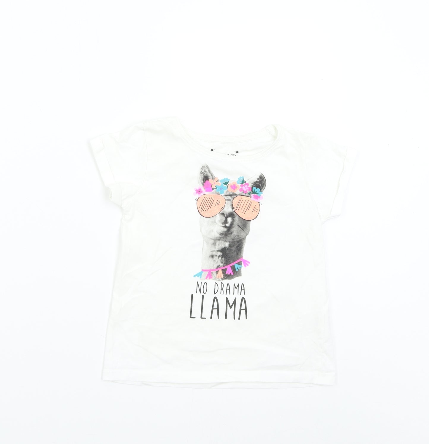 Primark Girls White   Basic T-Shirt Size 8-9 Years  - No Drama Llama